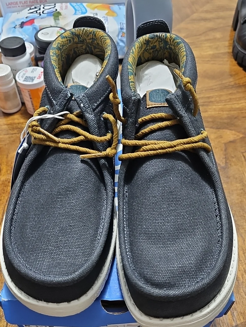 Hey Dude Wally Mid Waxed Navy Canvas Casual Men's Shoes with Tan Laces